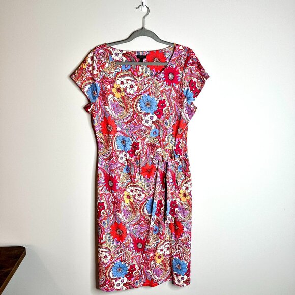 Talbots Island Paisley Tie Detail Jersey Sheath Dress Preppy Beach Sz Large - Picture 2 of 6